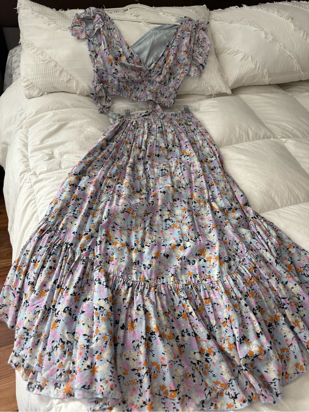 Free People Lavender Floral Ruffled Top and Maxi Skirt - Picture 2 of 8